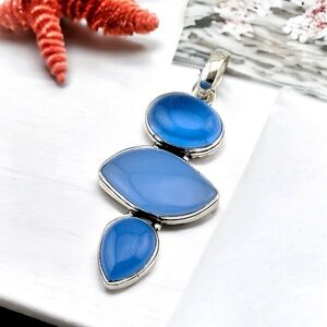 Blue Chalcedony 925 Silver Crystal Pendant Necklace